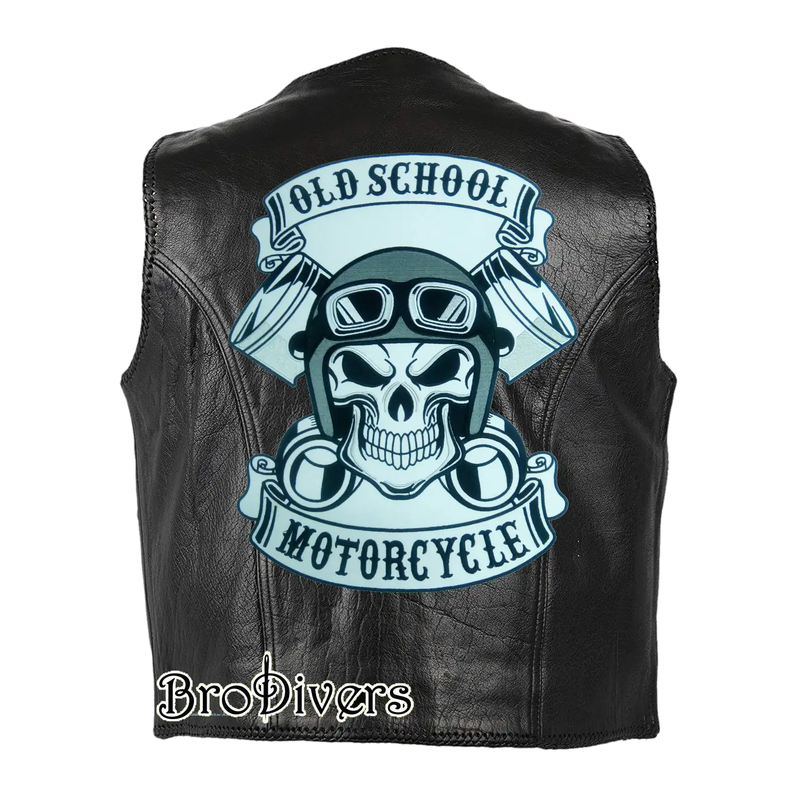 Professional machine embroidery on black leather garment