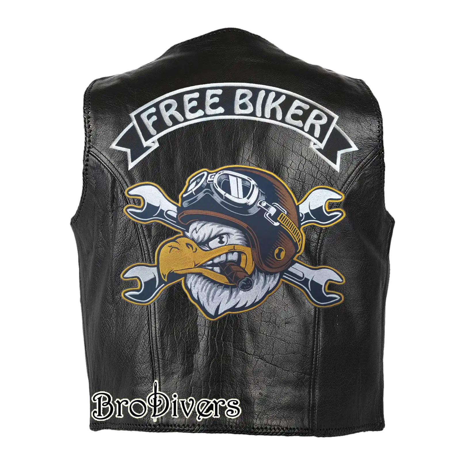 Custom logo embroidery on leather outerwear