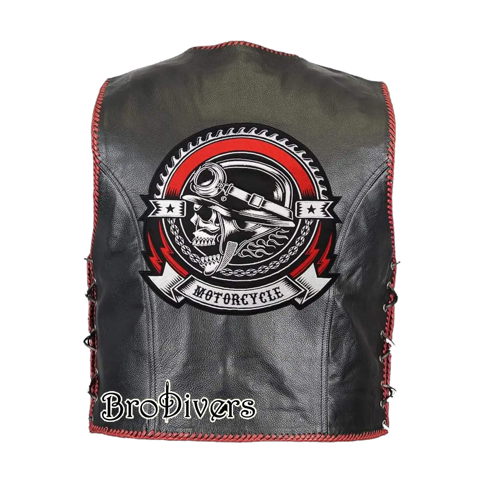 Custom embroidered emblem on leather fashion garment
