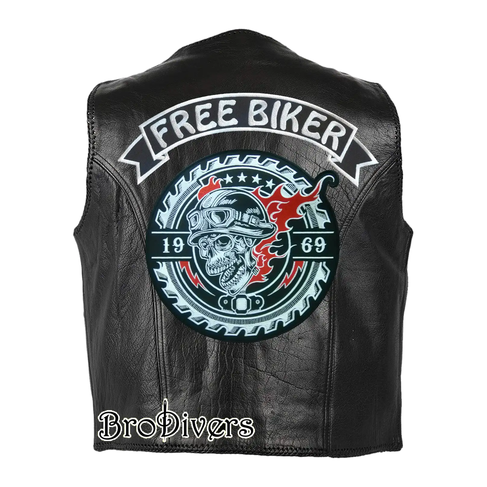 Custom embroidered artwork on black leather jacket