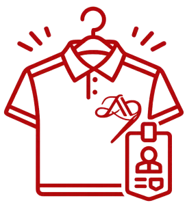 Embroidered corporate uniform shirt with custom logo and staff identification badge