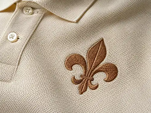 Clean flat embroidery result on pique polo shirt achieved with double zigzag underlay in Wilcom