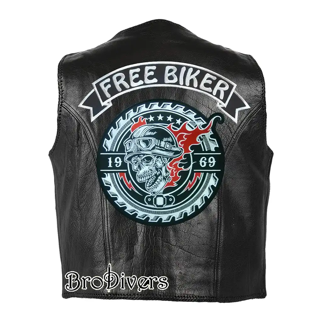 Free Biker embroidered motorcycle back patch with detailed stitching