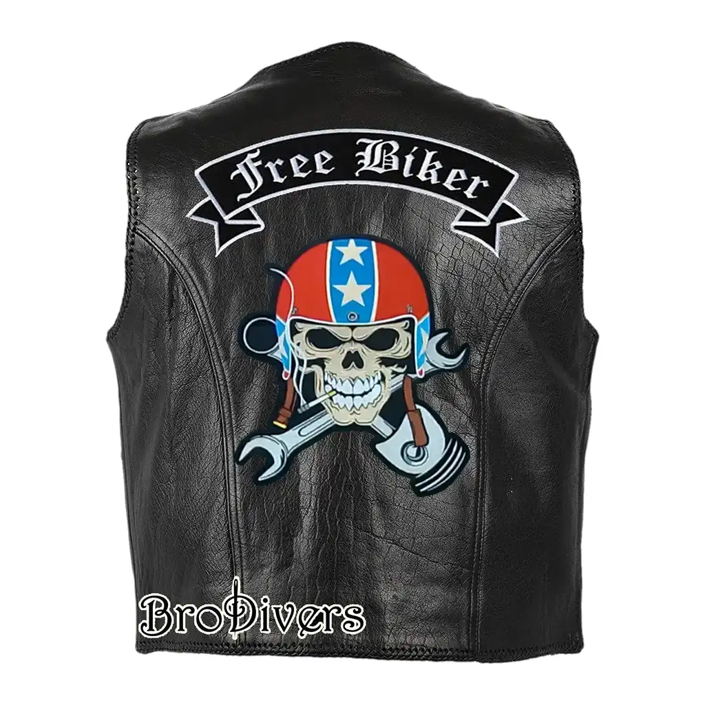 Colorful skull embroidery patch for a motorcycle vest