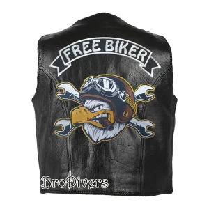 Free Biker custom embroidered eagle patch on leather vest 2