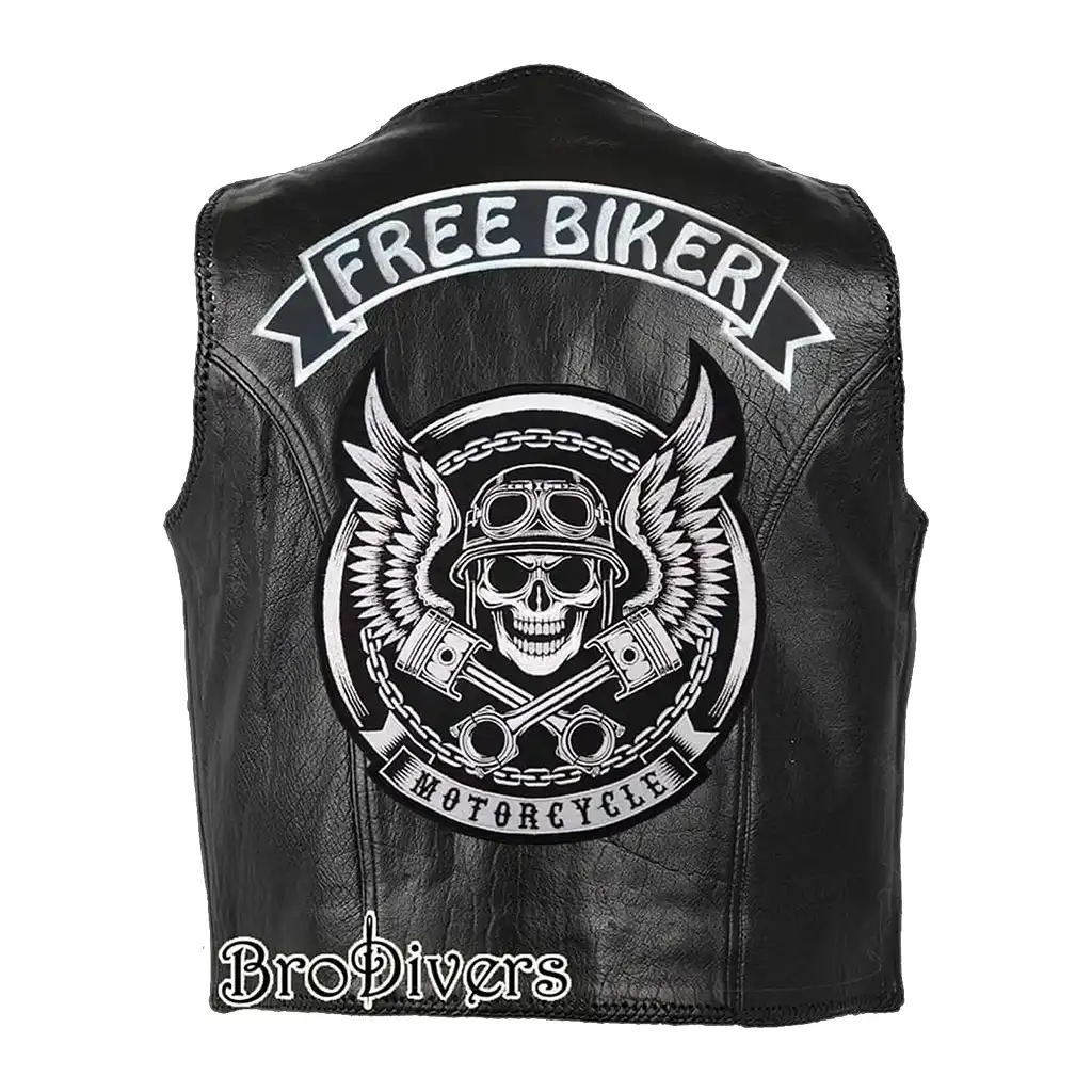 Free Biker skull and wings embroidered back patch design
