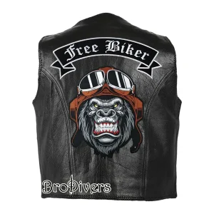 Free Biker skull embroidery back patch on black leather vest