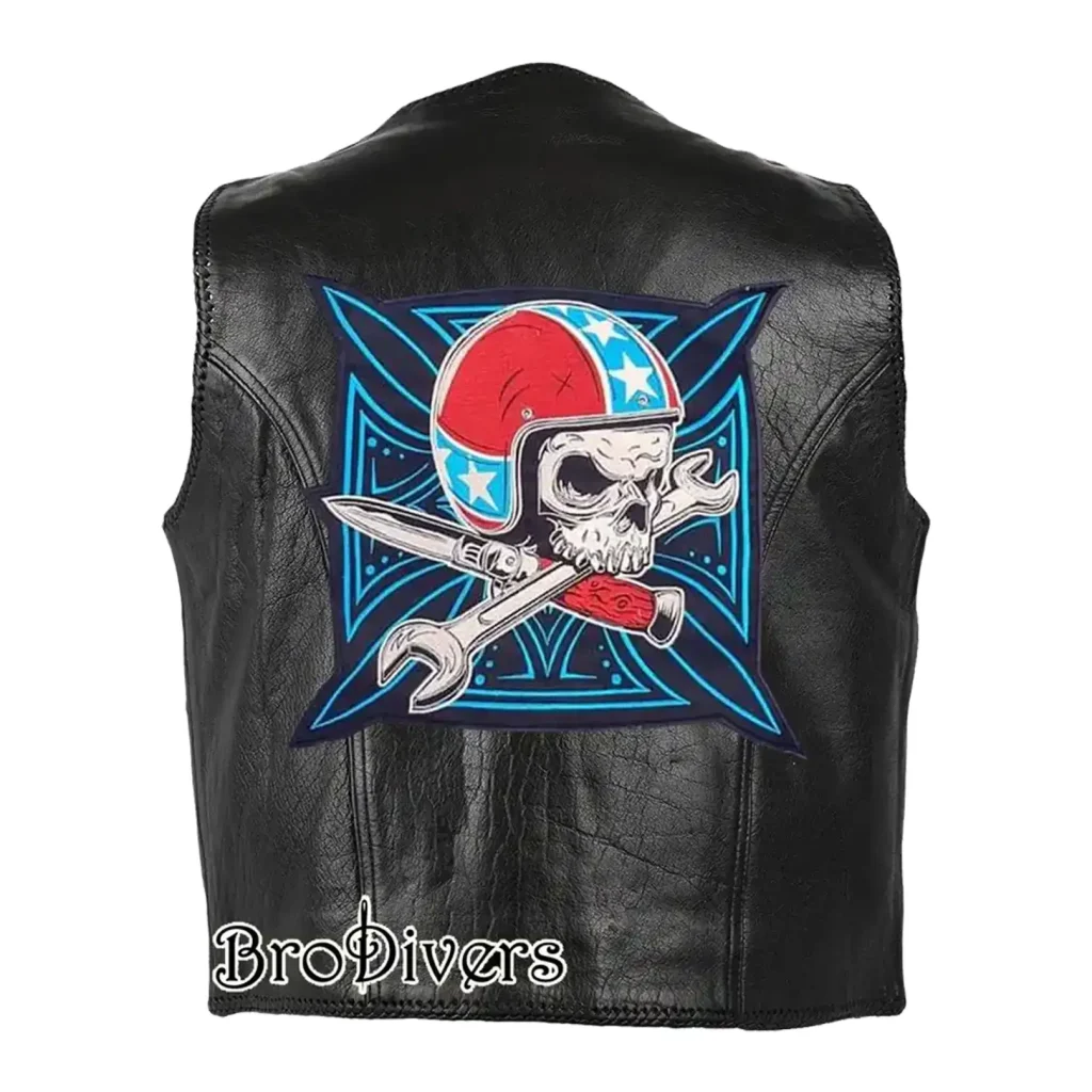 Skull motorcycle embroidery design for biker leather vest