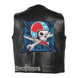 Skull motorcycle embroidery design for biker leather vest 2