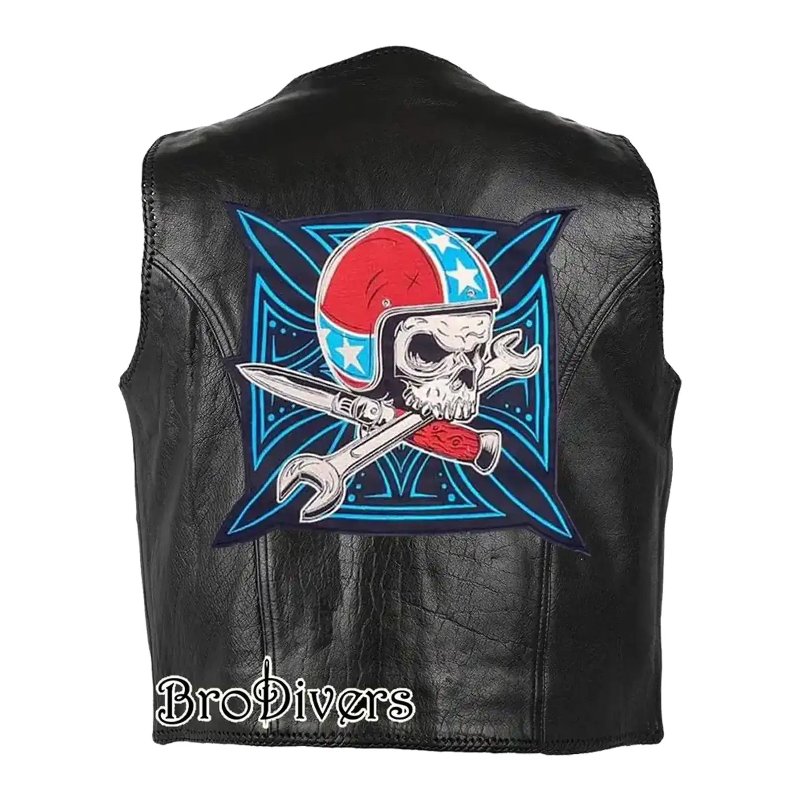 Skull motorcycle embroidery design for biker leather vest